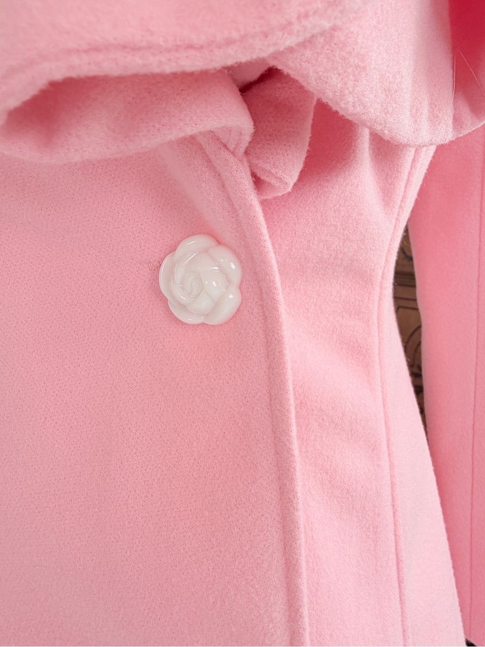 Elegant Pink Ruffle-Trim Coat Dress Pastel Barbie Preppy  XS Baby Pink - Picture 5 of 5
